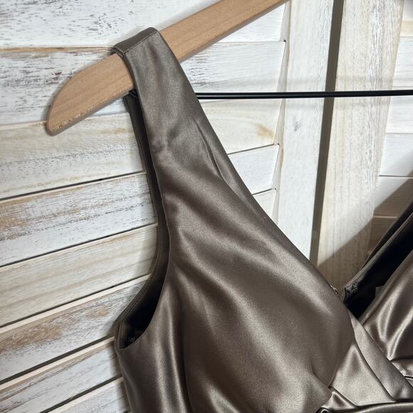 BILL LEVKOFF Women's 8 Bridesmaid Dress Gown Midi Length Satin Sleeveless Latte - Picture 11 of 16